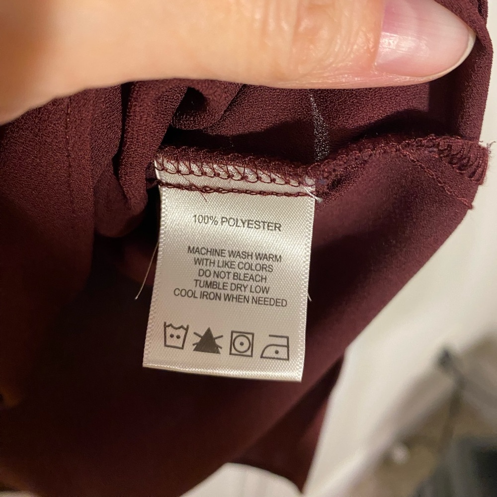 Foxcroft Draped Wrap Style Long Sleeve Blouse Burgundy Size 16 - Picture 7 of 9